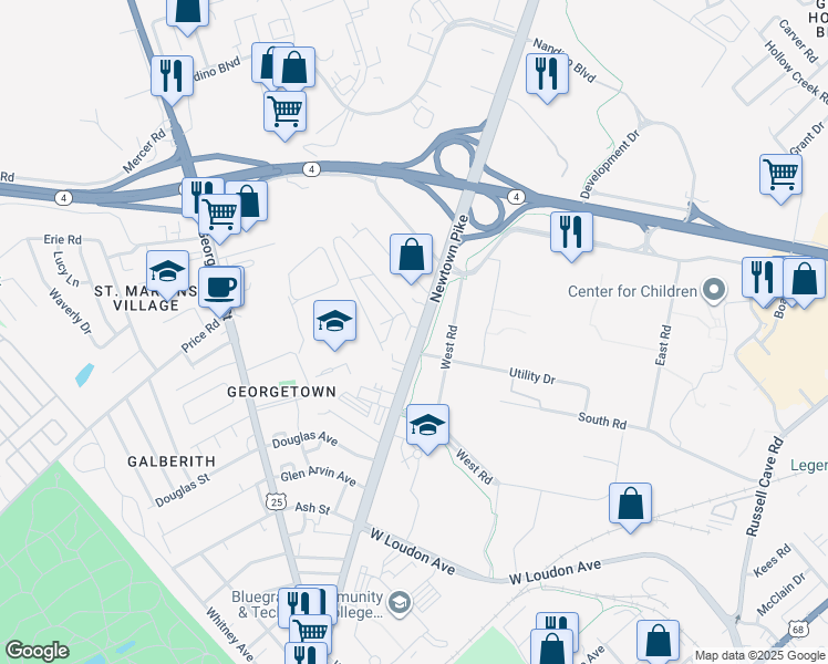 map of restaurants, bars, coffee shops, grocery stores, and more near 6 Imperial Court in Lexington