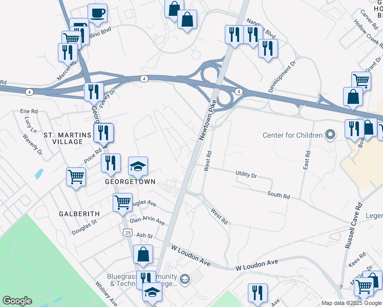 map of restaurants, bars, coffee shops, grocery stores, and more near 6 Imperial Court in Lexington