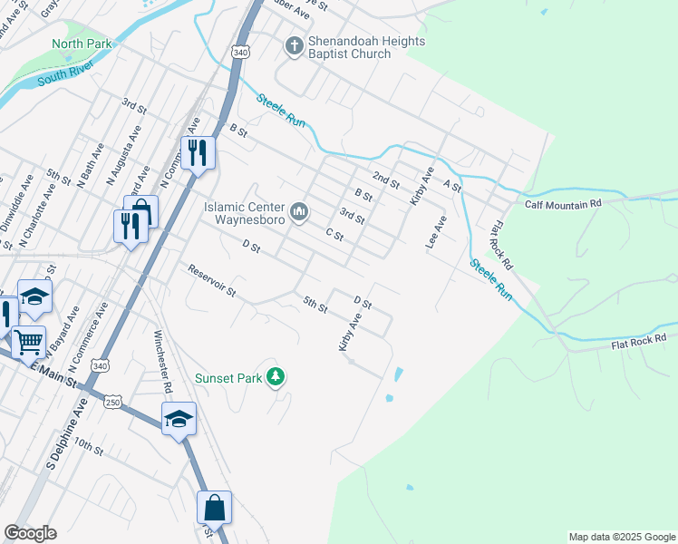 map of restaurants, bars, coffee shops, grocery stores, and more near 1430 4th Street in Waynesboro