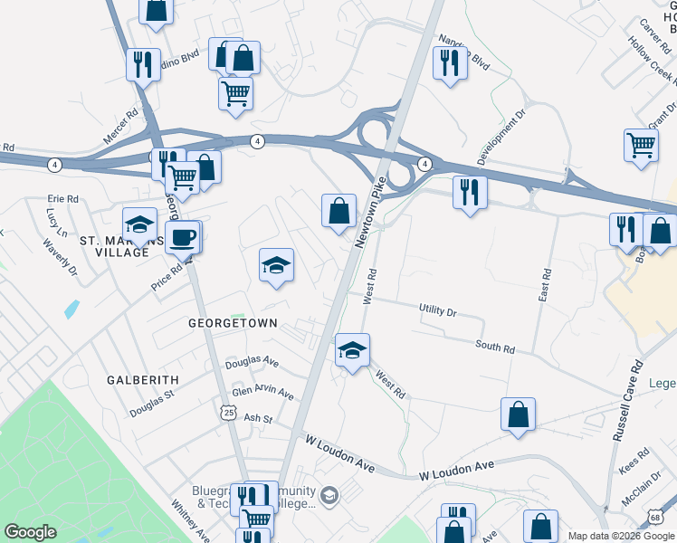 map of restaurants, bars, coffee shops, grocery stores, and more near 6 Imperial Court in Lexington