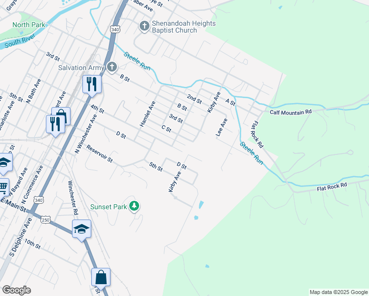 map of restaurants, bars, coffee shops, grocery stores, and more near 1531 4th Street in Waynesboro