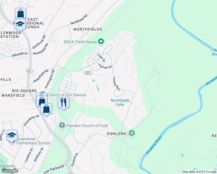 map of restaurants, bars, coffee shops, grocery stores, and more near 1414 Farrow Hill Court in Charlottesville