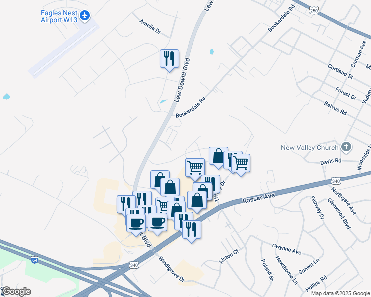 map of restaurants, bars, coffee shops, grocery stores, and more near 313 Springdale Road in Waynesboro