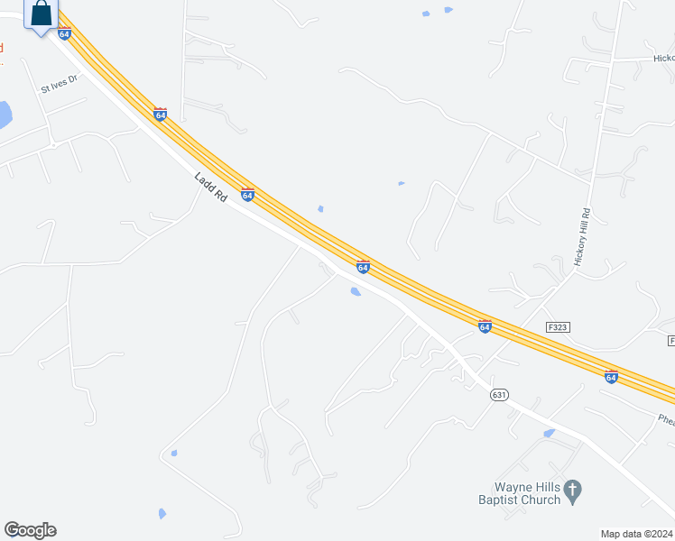 map of restaurants, bars, coffee shops, grocery stores, and more near Ladd Road in Fishersville