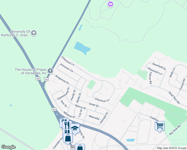 map of restaurants, bars, coffee shops, grocery stores, and more near 159 Chestnut Lane in Versailles