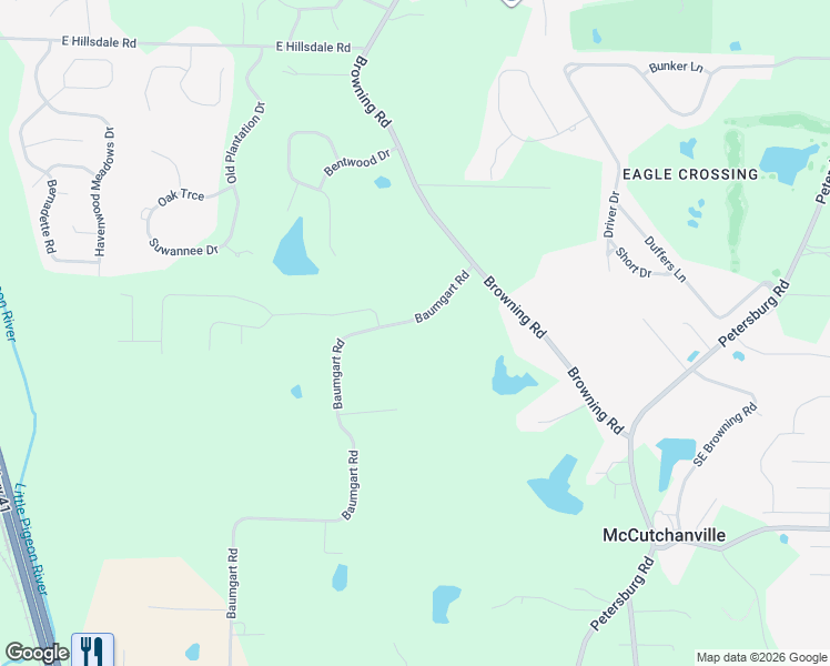 map of restaurants, bars, coffee shops, grocery stores, and more near 10125 Baumgart Road in Evansville