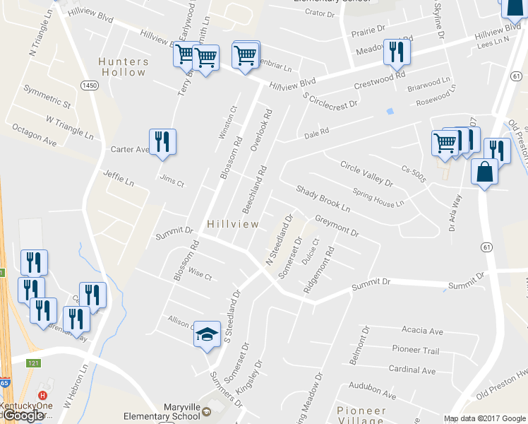map of restaurants, bars, coffee shops, grocery stores, and more near 133 Gofton Court in Louisville