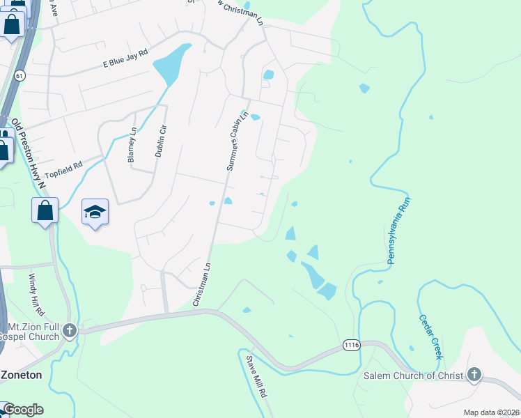 map of restaurants, bars, coffee shops, grocery stores, and more near Round Rock Drive in Shepherdsville