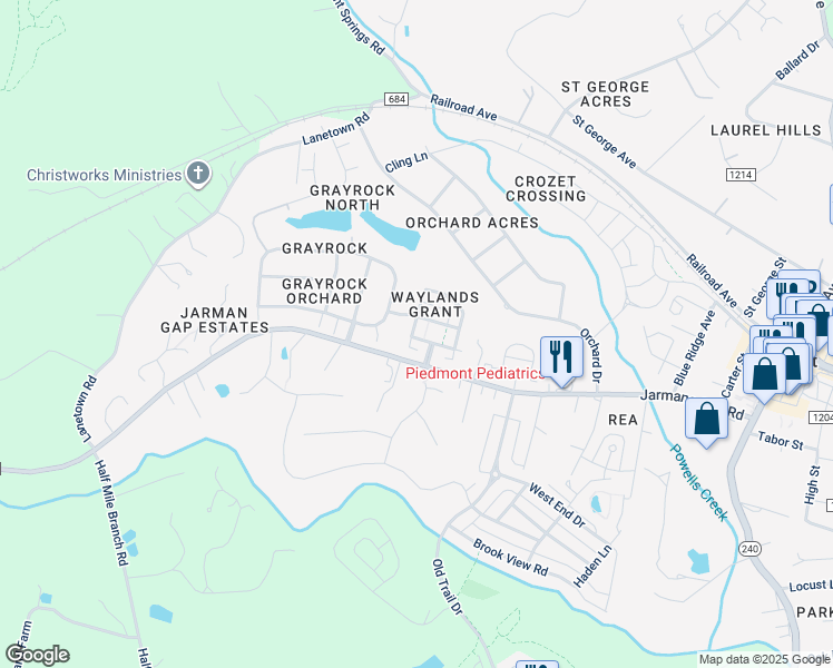 map of restaurants, bars, coffee shops, grocery stores, and more near 6306 Freedom Boulevard in Crozet