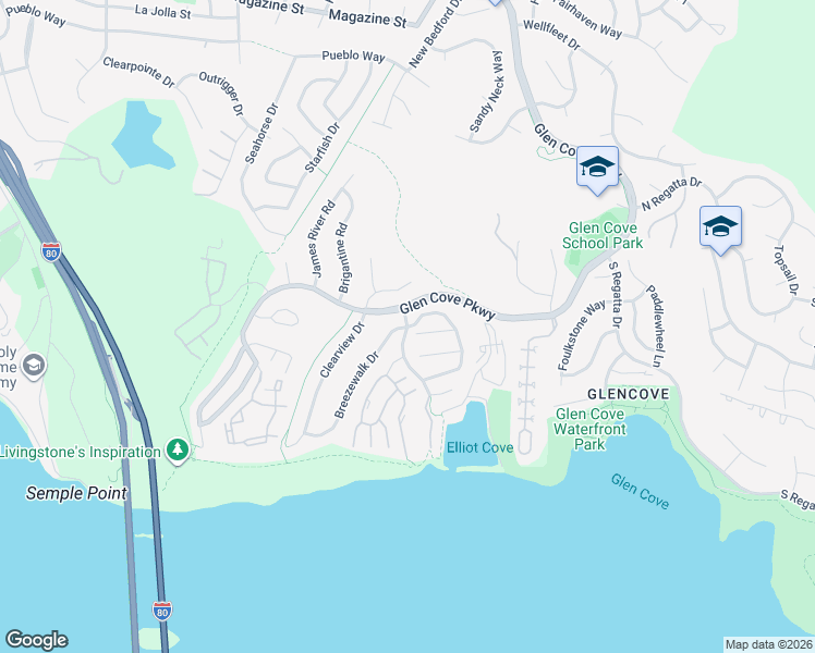 map of restaurants, bars, coffee shops, grocery stores, and more near Cliff Walk Dr & Quiet Harbor Dr in Vallejo