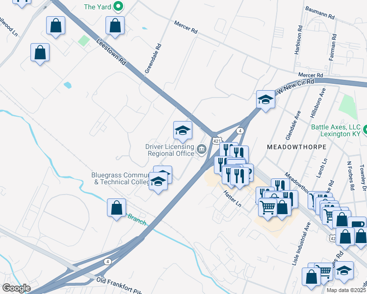 map of restaurants, bars, coffee shops, grocery stores, and more near 2010 Leestown Road in Lexington