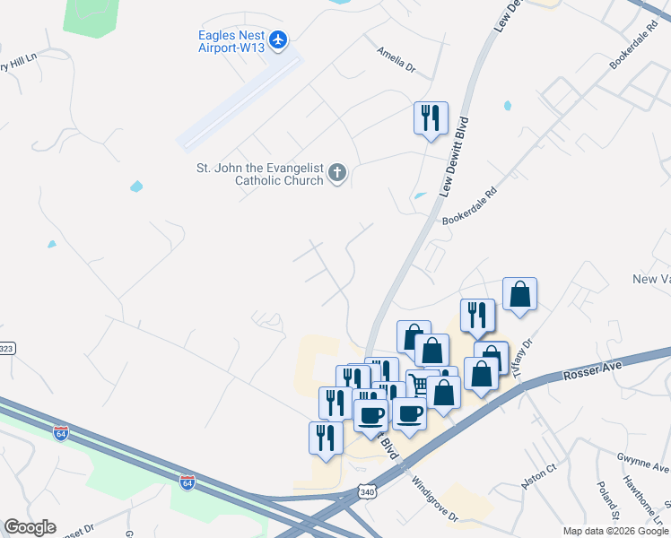 map of restaurants, bars, coffee shops, grocery stores, and more near 109 Jasper Lane in Waynesboro
