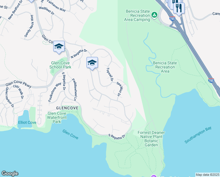 map of restaurants, bars, coffee shops, grocery stores, and more near 525 Topsail Drive in Vallejo