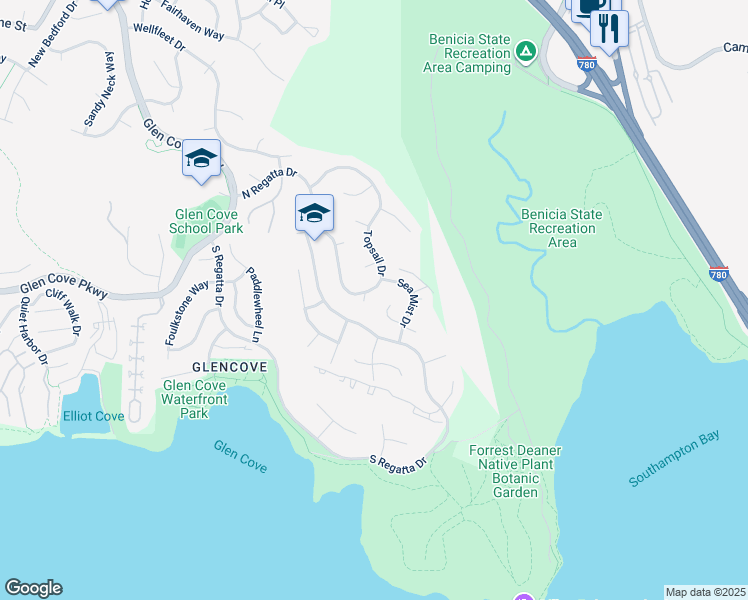 map of restaurants, bars, coffee shops, grocery stores, and more near 525 Topsail Drive in Vallejo