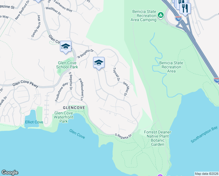 map of restaurants, bars, coffee shops, grocery stores, and more near 439 Topsail Drive in Vallejo