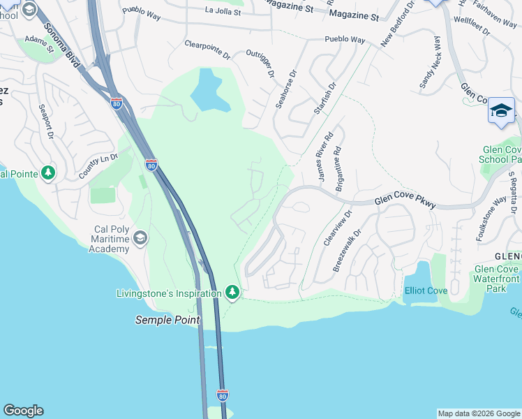 map of restaurants, bars, coffee shops, grocery stores, and more near 100 Bayhurst Drive in Vallejo