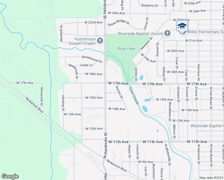 map of restaurants, bars, coffee shops, grocery stores, and more near 1601-1699 Aurora Drive in Hutchinson