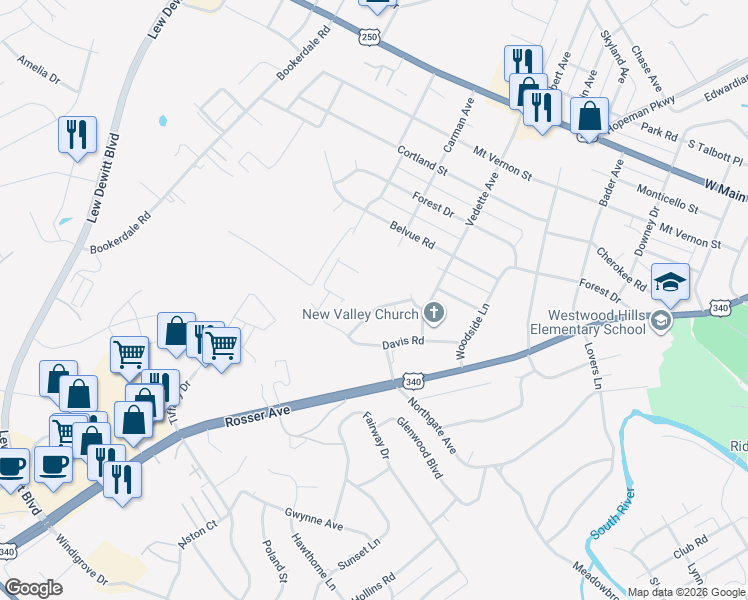 map of restaurants, bars, coffee shops, grocery stores, and more near 612 Sumter Road in Waynesboro