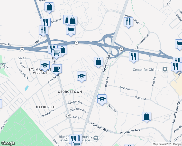 map of restaurants, bars, coffee shops, grocery stores, and more near 20 Queen Avenue in Lexington