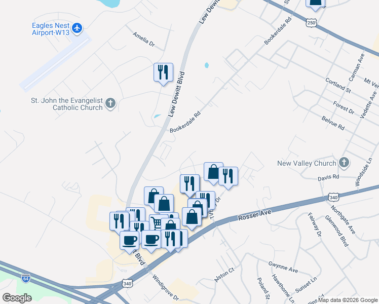 map of restaurants, bars, coffee shops, grocery stores, and more near 240-260 Bookerdale Road in Waynesboro