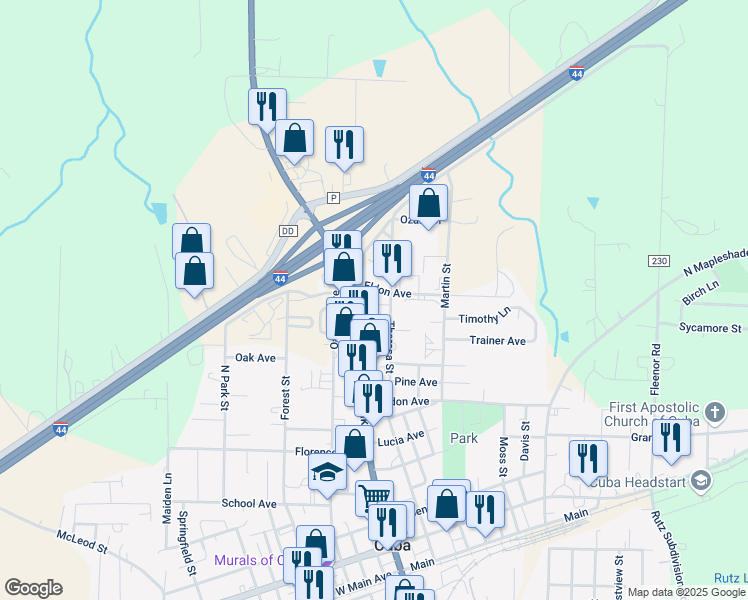 map of restaurants, bars, coffee shops, grocery stores, and more near 705 North Franklin Street in Cuba
