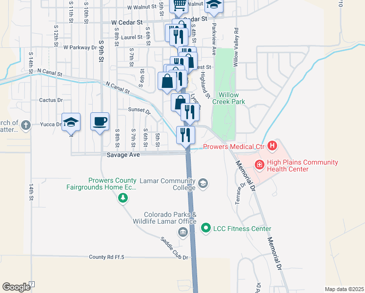 map of restaurants, bars, coffee shops, grocery stores, and more near 1979 South Main Street in Lamar