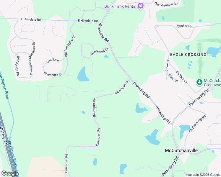 map of restaurants, bars, coffee shops, grocery stores, and more near 10400 Browning Road in Evansville