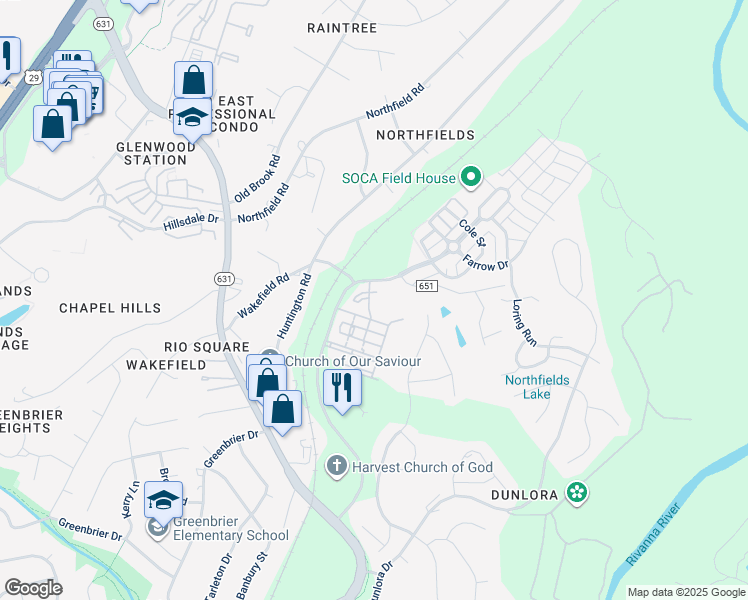 map of restaurants, bars, coffee shops, grocery stores, and more near 1717 Belvedere Place in Charlottesville