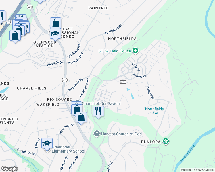 map of restaurants, bars, coffee shops, grocery stores, and more near 1717 Belvedere Place in Charlottesville