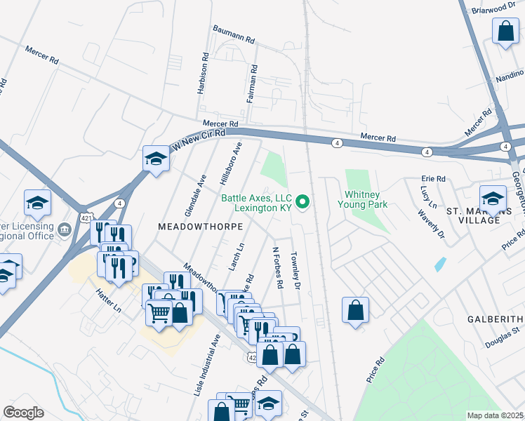 map of restaurants, bars, coffee shops, grocery stores, and more near 309 Pelican Lane in Lexington