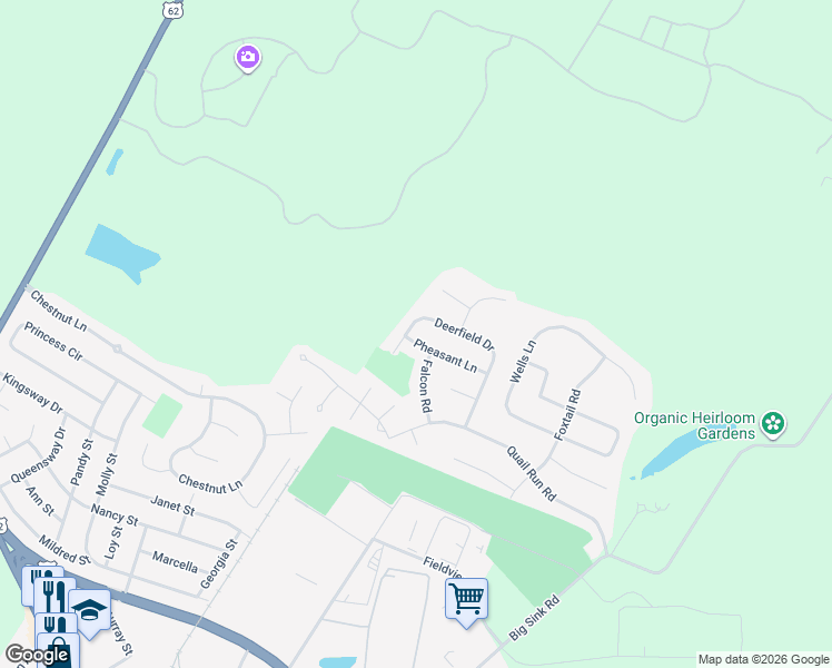 map of restaurants, bars, coffee shops, grocery stores, and more near 821 Pheasant Lane in Versailles