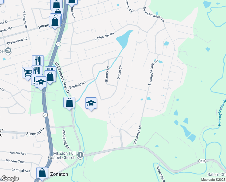 map of restaurants, bars, coffee shops, grocery stores, and more near 412 Dublin Circle in Shepherdsville