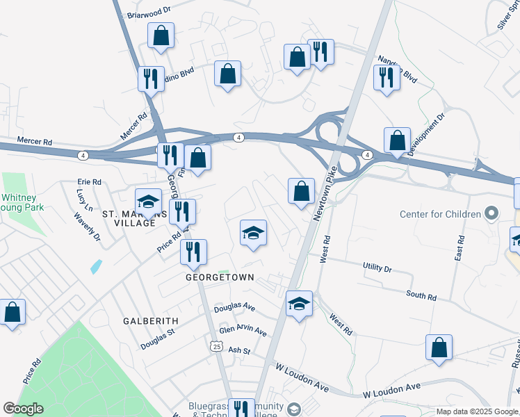 map of restaurants, bars, coffee shops, grocery stores, and more near 20 Queen Avenue in Lexington