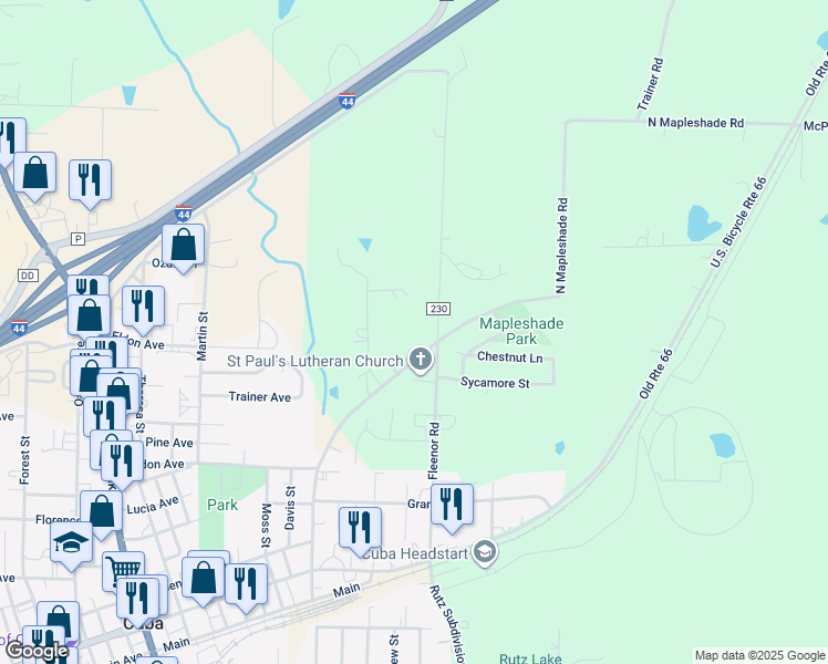 map of restaurants, bars, coffee shops, grocery stores, and more near 800 Fleenor Road in Cuba