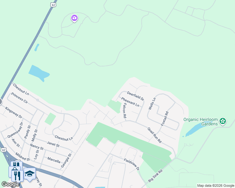 map of restaurants, bars, coffee shops, grocery stores, and more near 821 Pheasant Lane in Versailles