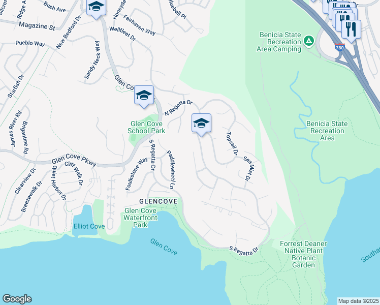 map of restaurants, bars, coffee shops, grocery stores, and more near 547 North Regatta Drive in Vallejo