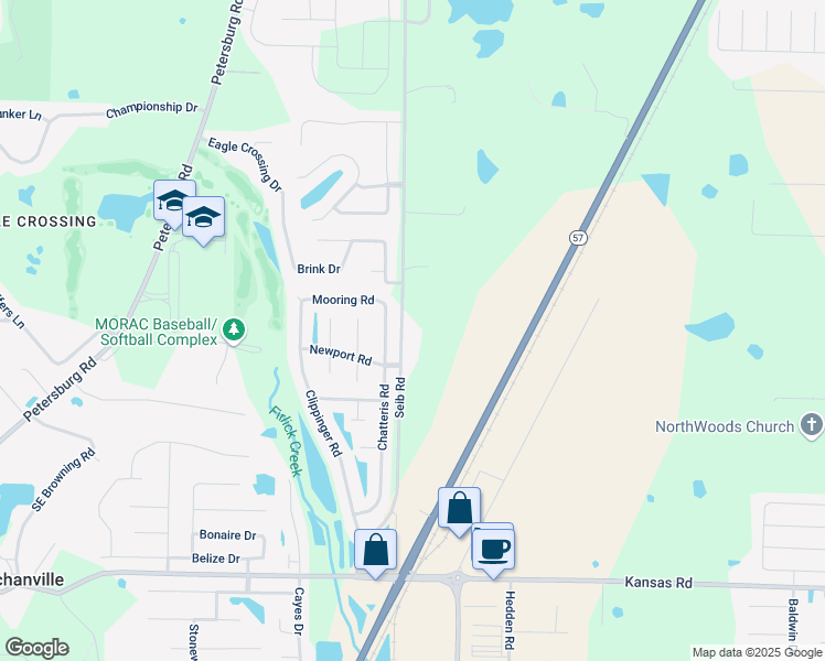 map of restaurants, bars, coffee shops, grocery stores, and more near 10401 Seib Road in Evansville