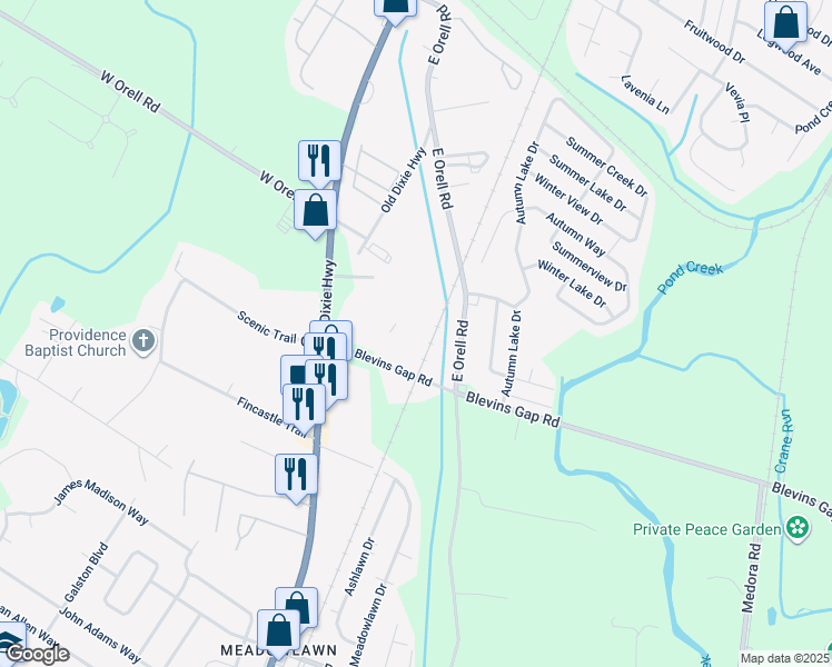map of restaurants, bars, coffee shops, grocery stores, and more near 6503 Blevins Gap Road in Louisville