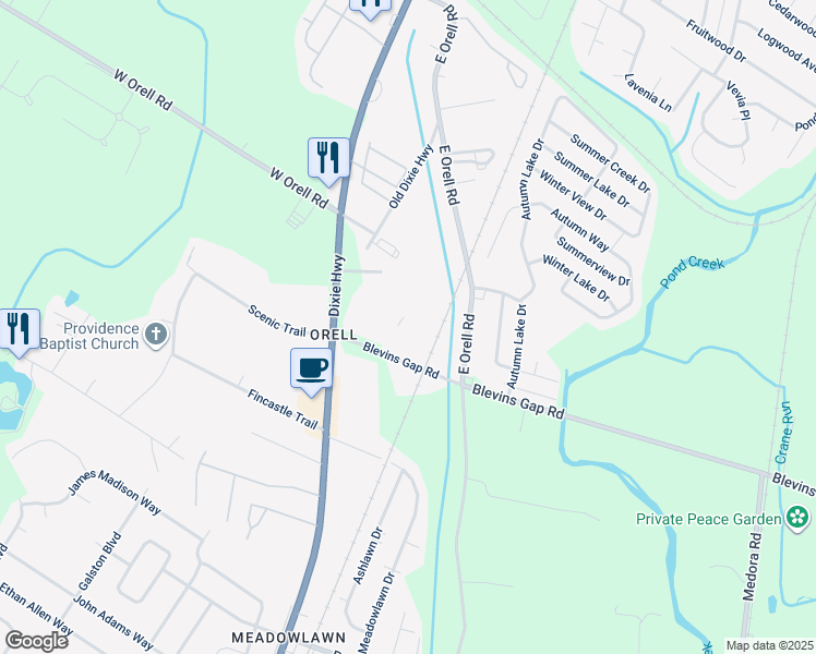 map of restaurants, bars, coffee shops, grocery stores, and more near 6515 Blevins Gap Road in Louisville