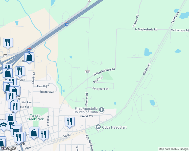 map of restaurants, bars, coffee shops, grocery stores, and more near 1762 N Mapleshade Rd in Cuba