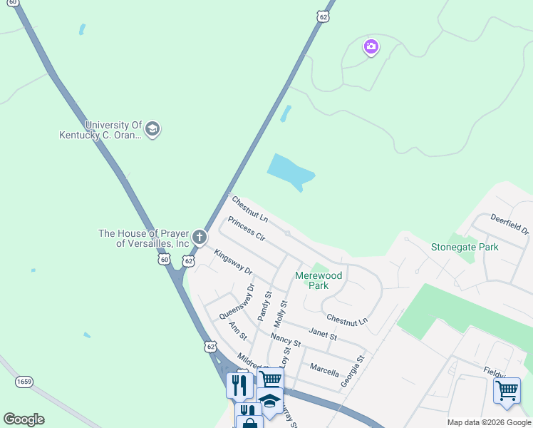 map of restaurants, bars, coffee shops, grocery stores, and more near in Woodford County