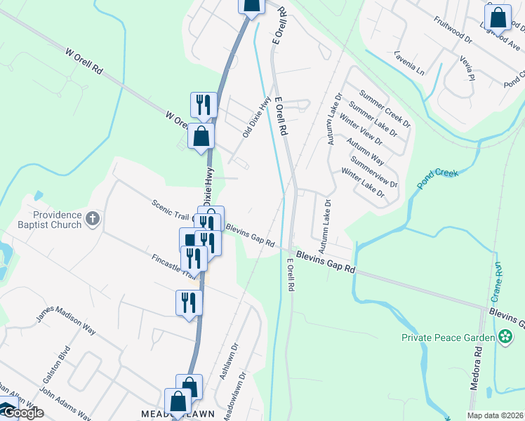 map of restaurants, bars, coffee shops, grocery stores, and more near 6503 Blevins Gap Road in Louisville