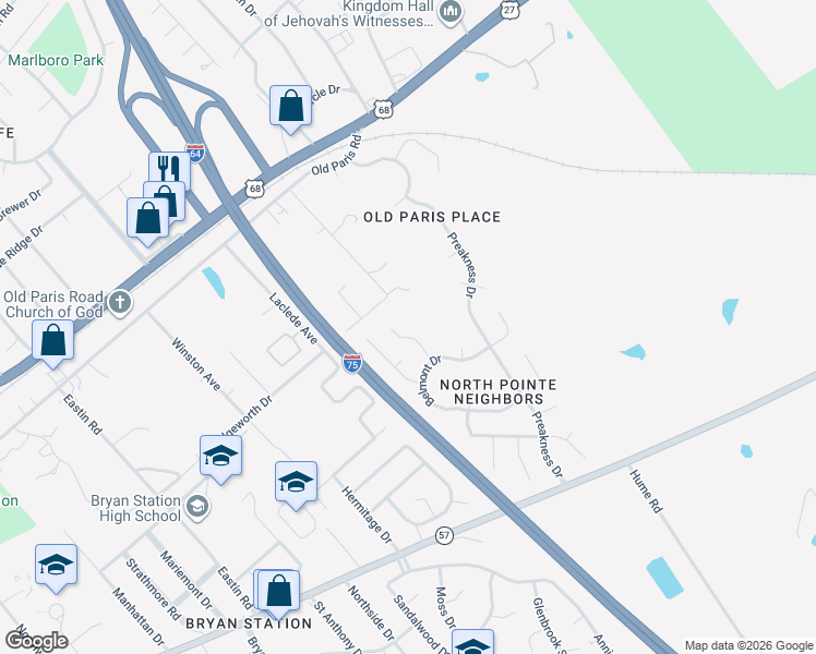 map of restaurants, bars, coffee shops, grocery stores, and more near 233 Ellis Park in Lexington