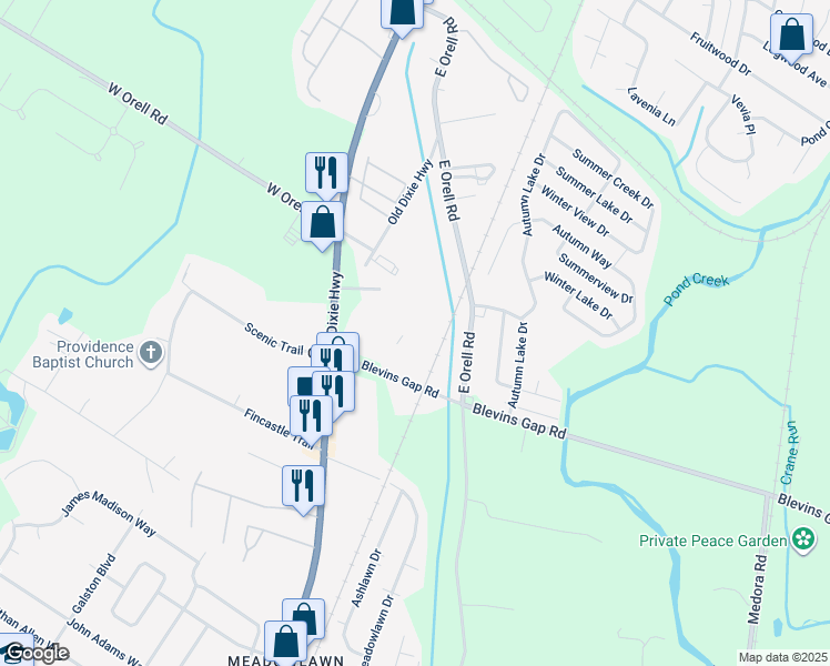 map of restaurants, bars, coffee shops, grocery stores, and more near 12517 Old Dixie Highway in Louisville
