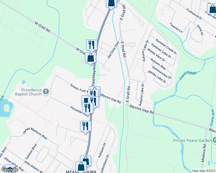 map of restaurants, bars, coffee shops, grocery stores, and more near 12517 Old Dixie Highway in Louisville