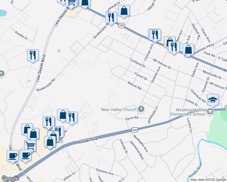 map of restaurants, bars, coffee shops, grocery stores, and more near 501 Summercrest Ave in Waynesboro