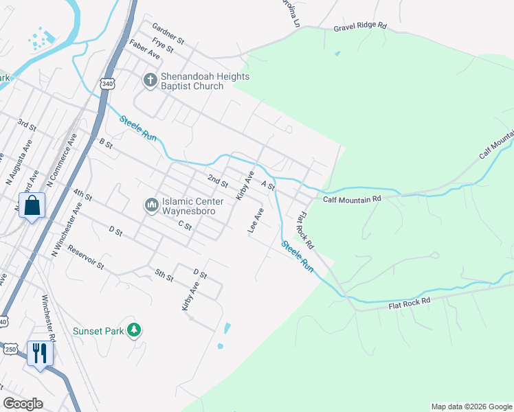 map of restaurants, bars, coffee shops, grocery stores, and more near 1605 2nd Street in Waynesboro