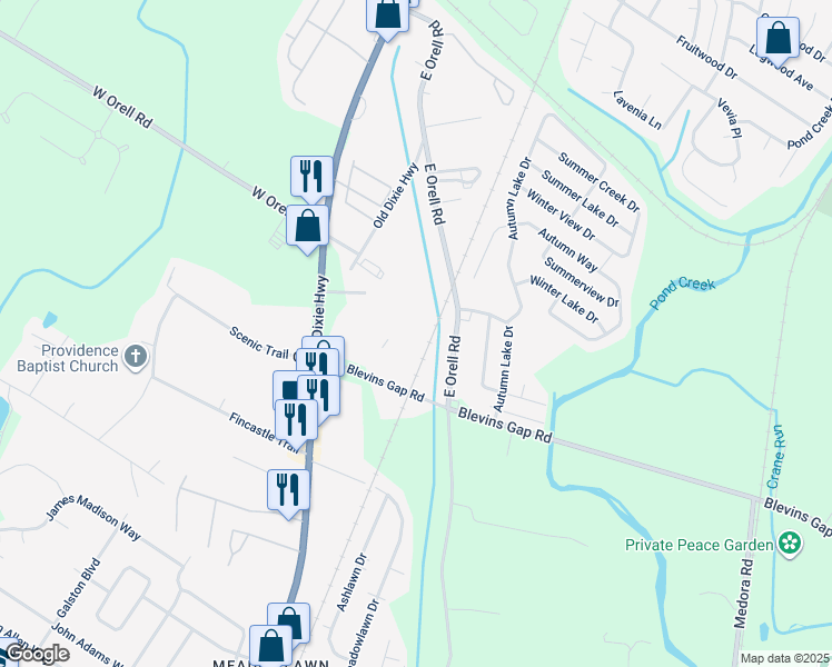 map of restaurants, bars, coffee shops, grocery stores, and more near 12517 Old Dixie Highway in Louisville