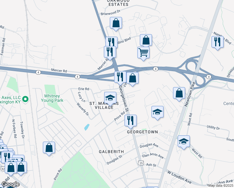 map of restaurants, bars, coffee shops, grocery stores, and more near in Lexington
