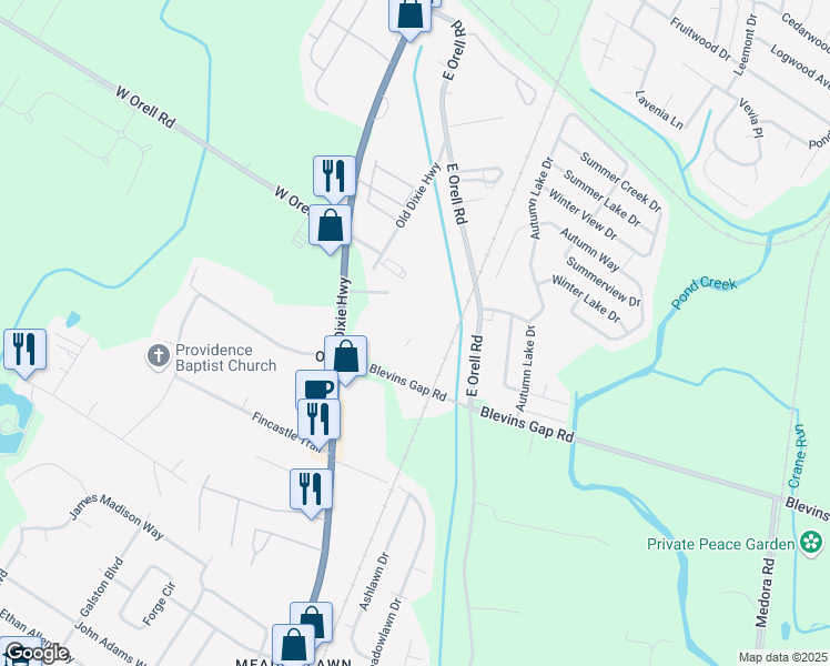 map of restaurants, bars, coffee shops, grocery stores, and more near 12517 Old Dixie Highway in Louisville